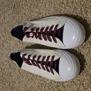 Converse Unisex White Blue Low Top Lace Up Casual Skate Sneaker M 11.5 W 13.5